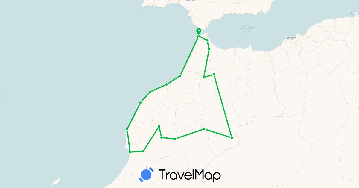 TravelMap itinerary: bus, boat in Morocco (Africa)